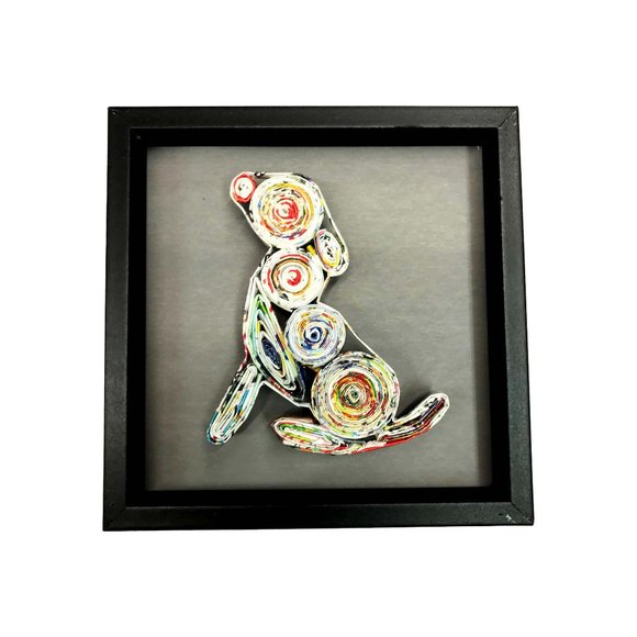 Dog Paper Ornament Shadow Box Art Handmade from Magazine - Picture 1 of 3